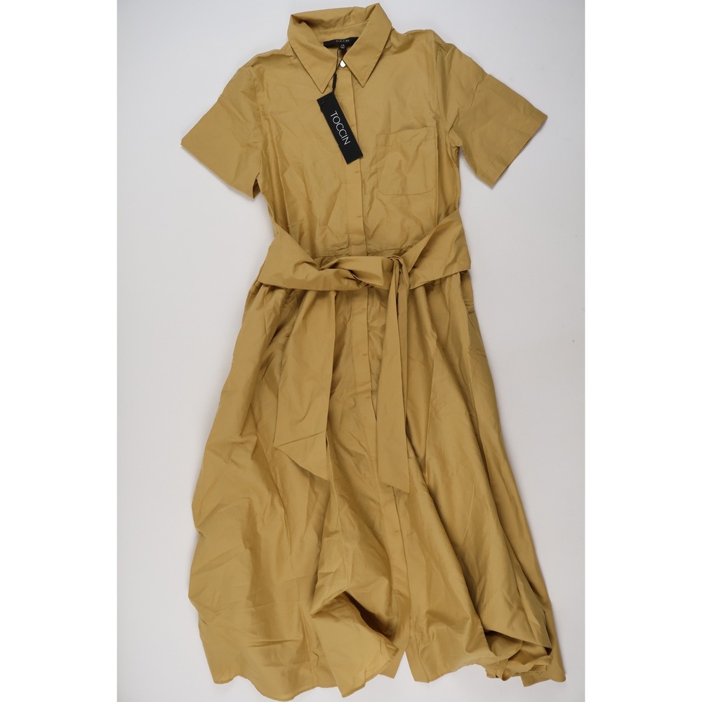 Toccin Megan Short Sleeve Tie Front Midi Shirt Dress Bisco XS NWT 495